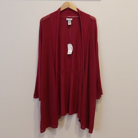 NWT CATHERINE'S cardigan sweater 5X open front long pink mesh cotton knit light - Picture 2 of 10